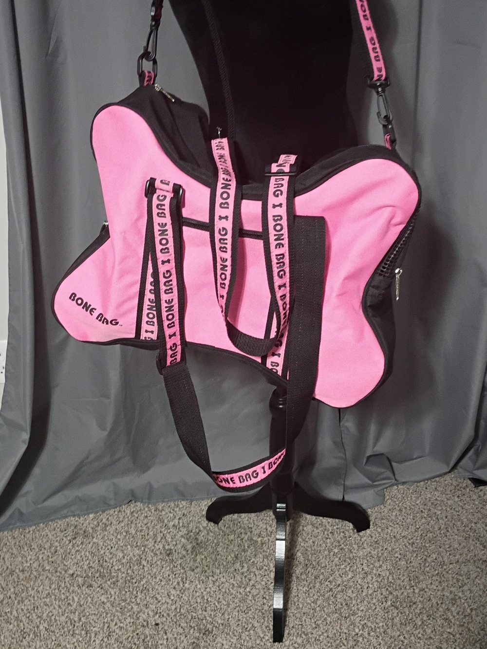 Pet Carrier Pink Bone-Shaped Shoulder Bag with Graphic Strap